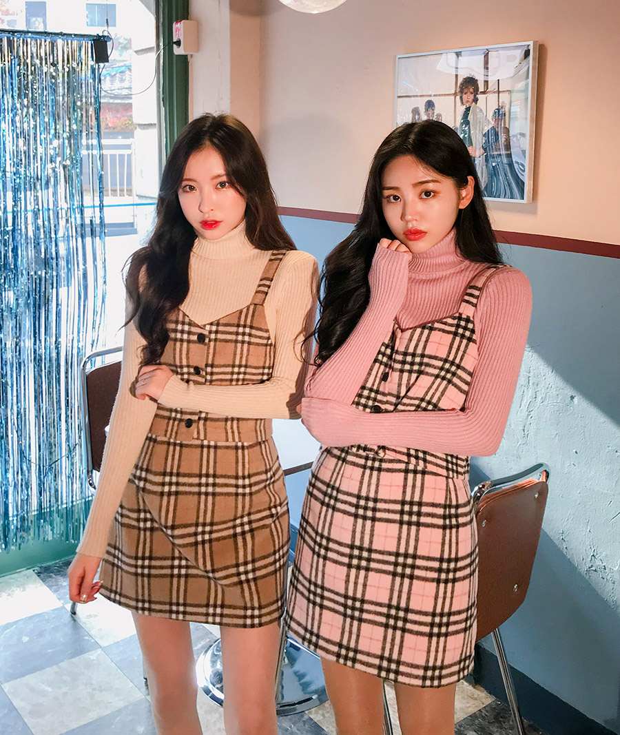 Icecream12 - Haut camisole court à carreaux écossais + Mini-jupe à taille bandeau