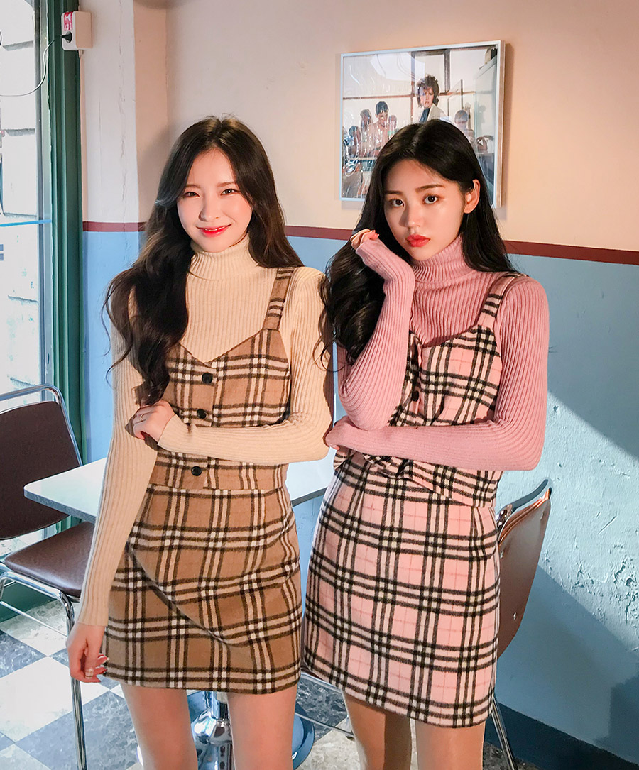 Icecream12 - Haut camisole court à carreaux écossais + Mini-jupe à taille bandeau