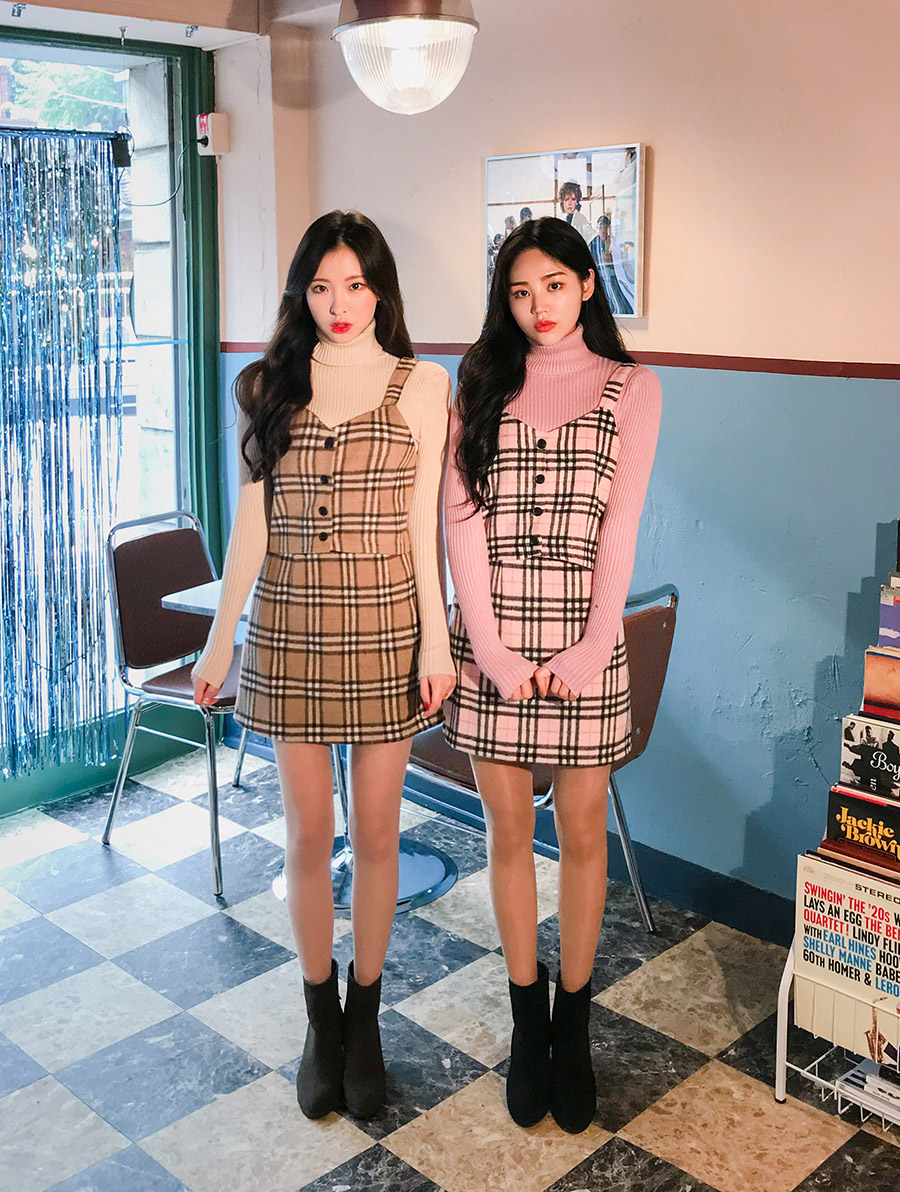 Icecream12 - Haut camisole court à carreaux écossais + Mini-jupe à taille bandeau