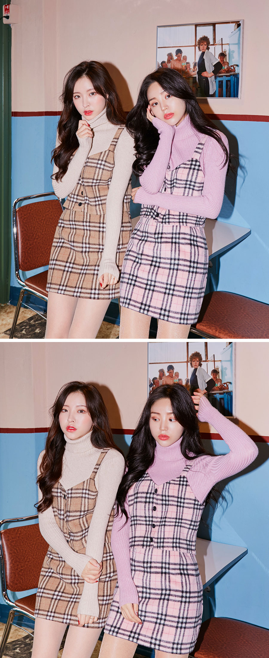 Icecream12 - Haut camisole court à carreaux écossais + Mini-jupe à taille bandeau