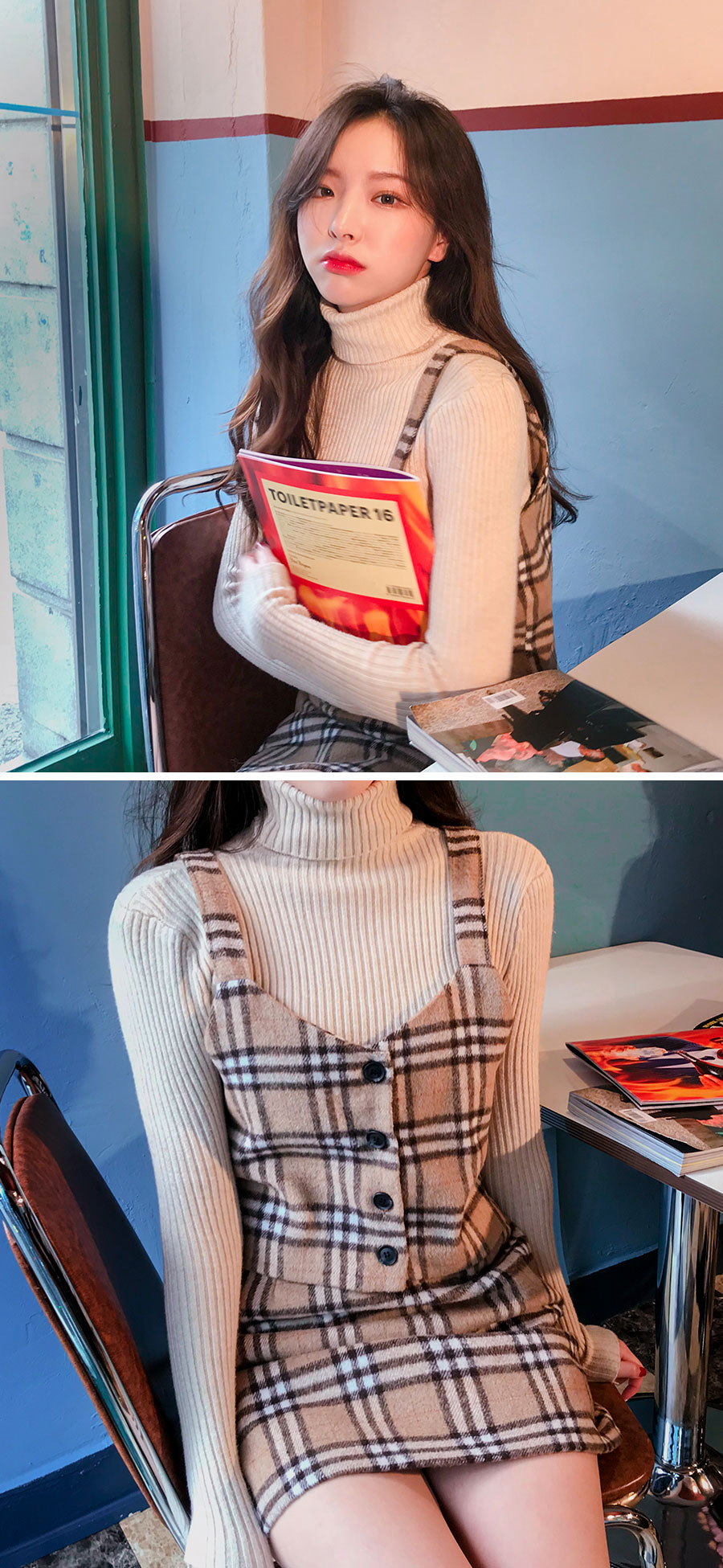 Icecream12 - Haut camisole court à carreaux écossais + Mini-jupe à taille bandeau