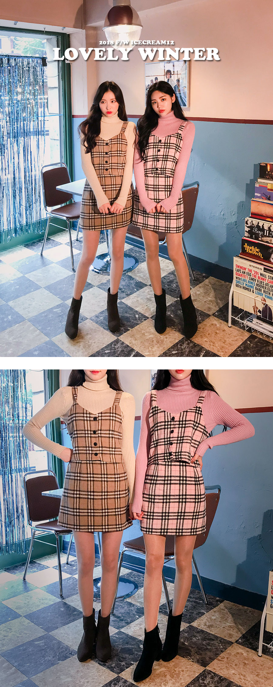 Icecream12 - Haut camisole court à carreaux écossais + Mini-jupe à taille bandeau
