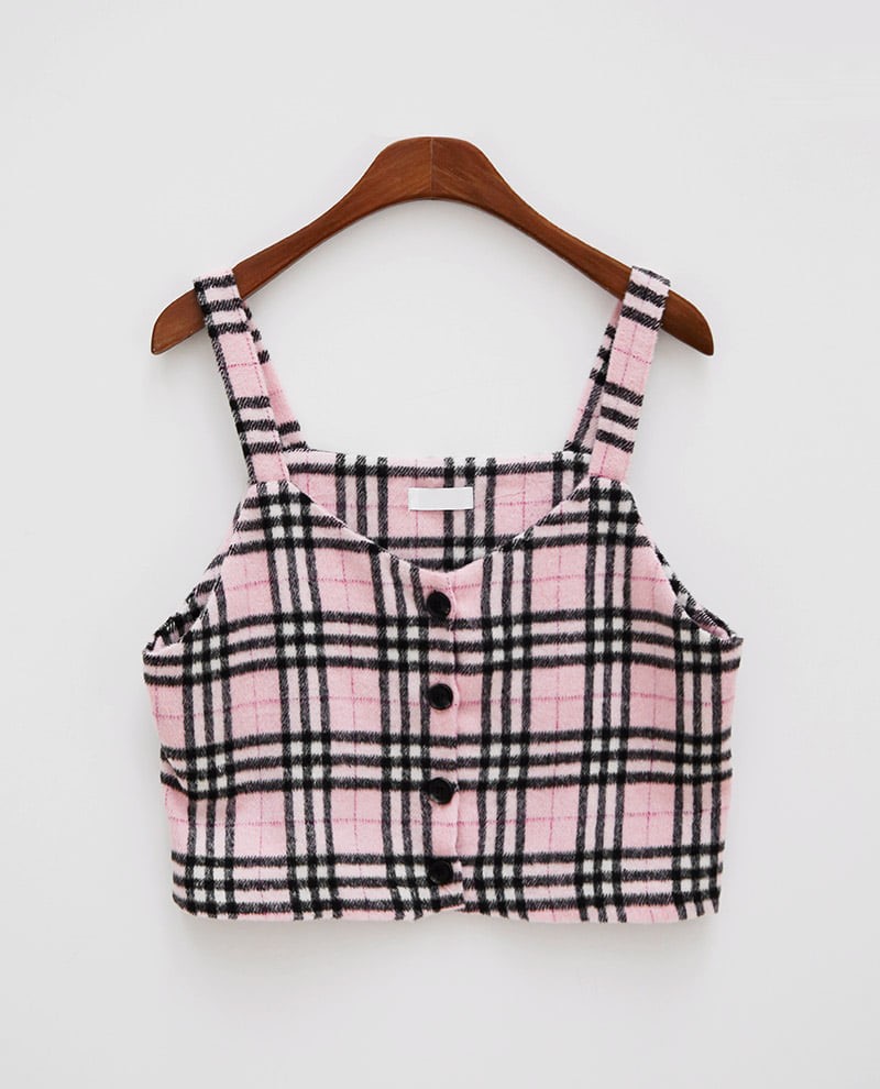 Icecream12 - Haut camisole court à carreaux écossais + Mini-jupe à taille bandeau