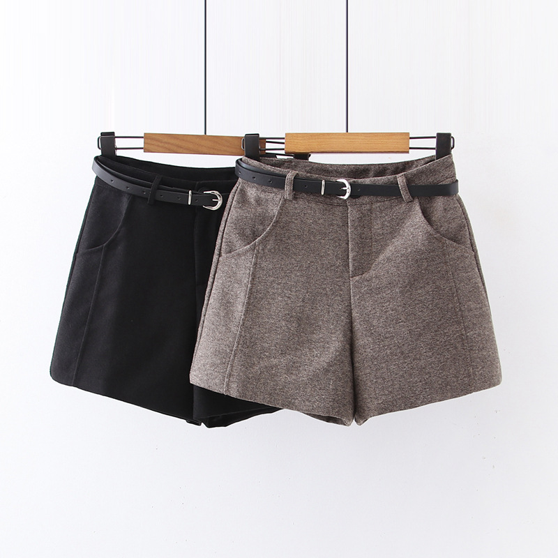 Dearest - Woolen Plain Shorts with Belt