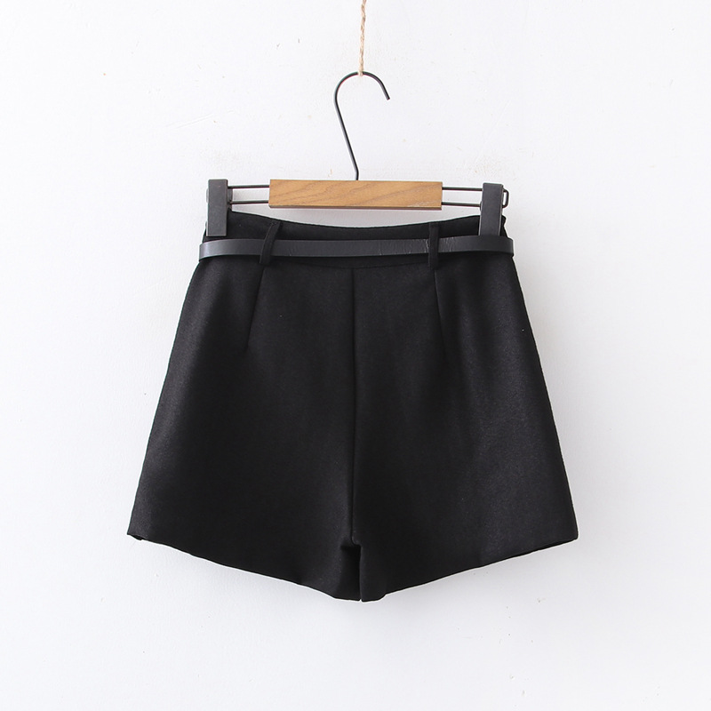 Dearest - Woolen Plain Shorts with Belt