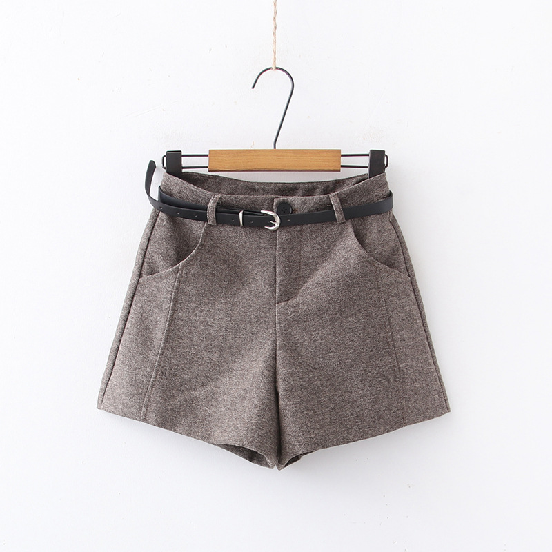 Dearest - Woolen Plain Shorts with Belt