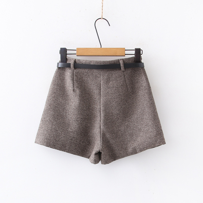 Dearest - Woolen Plain Shorts with Belt