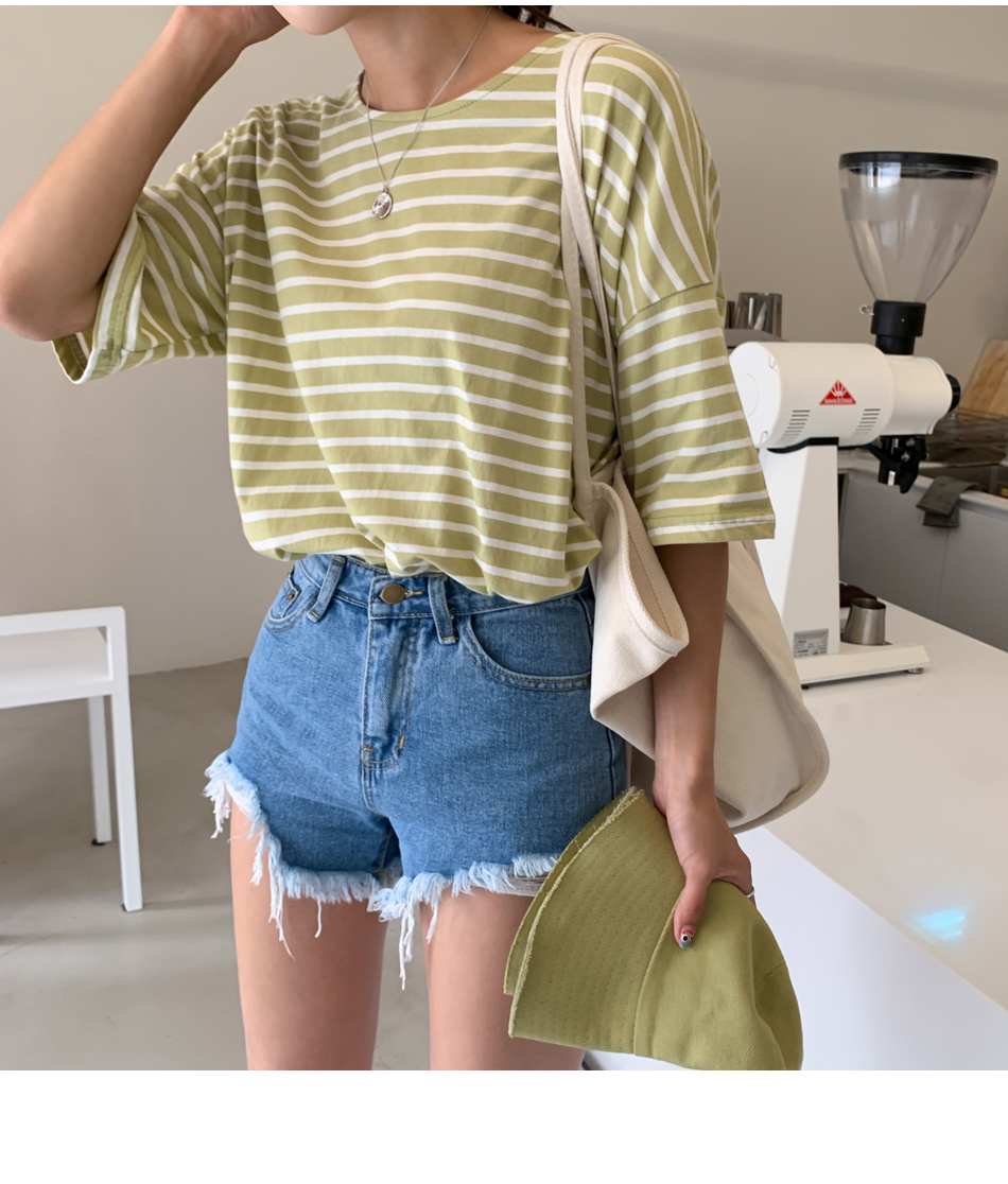 MERONGSHOP - Distressed Fringed-Hem Denim Shorts