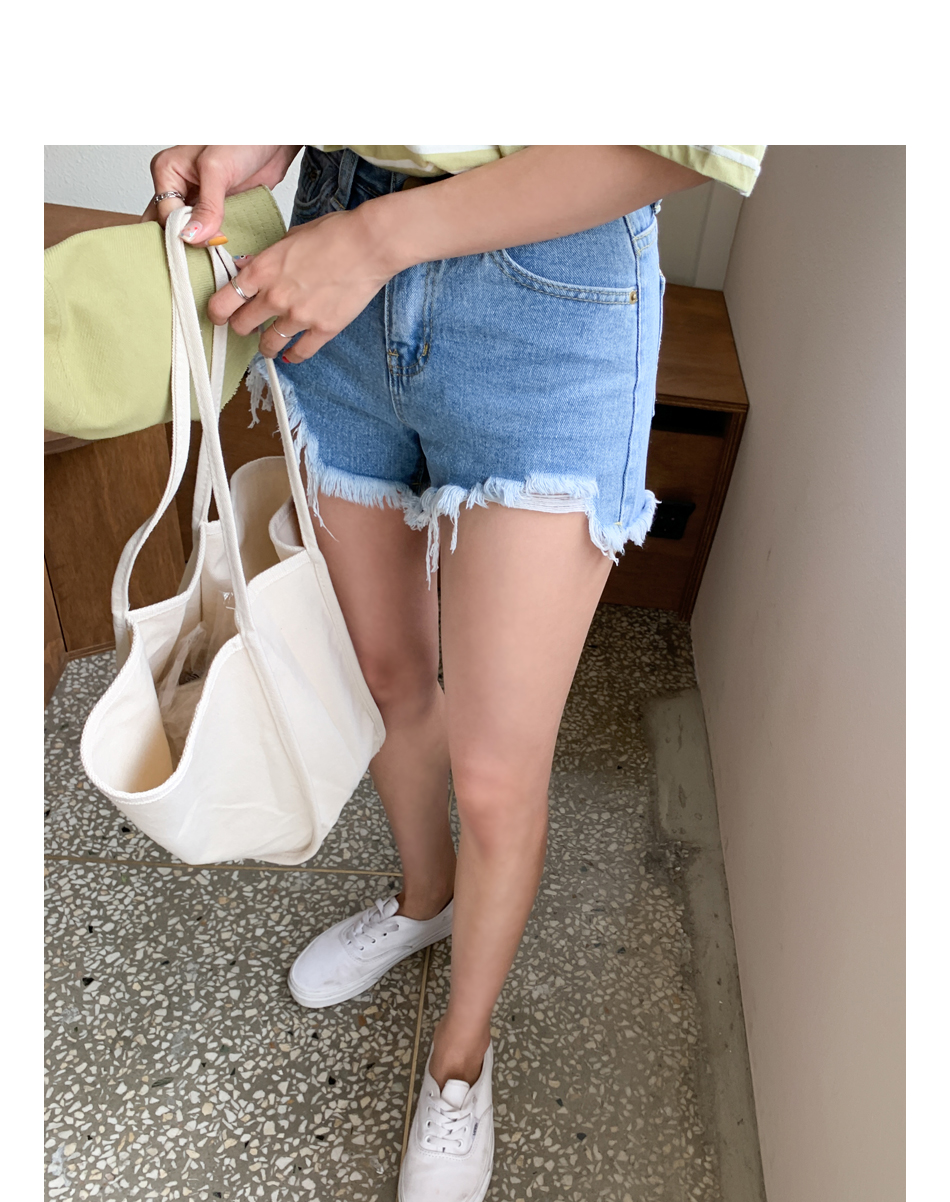 MERONGSHOP - Distressed Fringed-Hem Denim Shorts