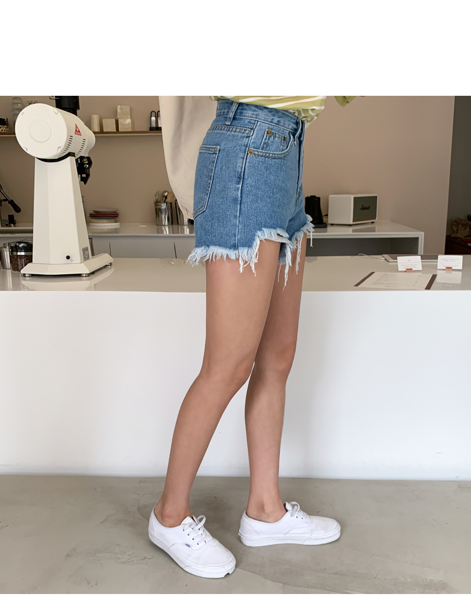 MERONGSHOP - Distressed Fringed-Hem Denim Shorts