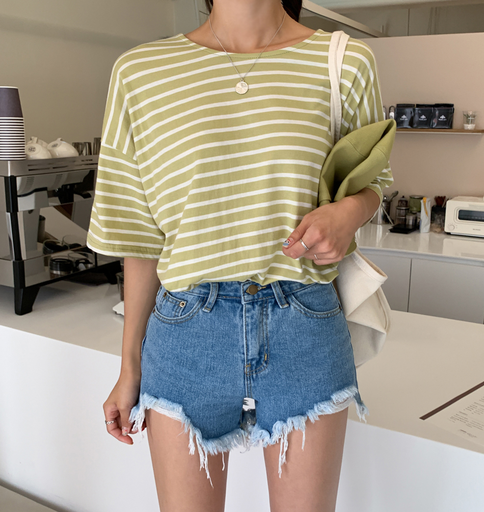 MERONGSHOP - Distressed Fringed-Hem Denim Shorts