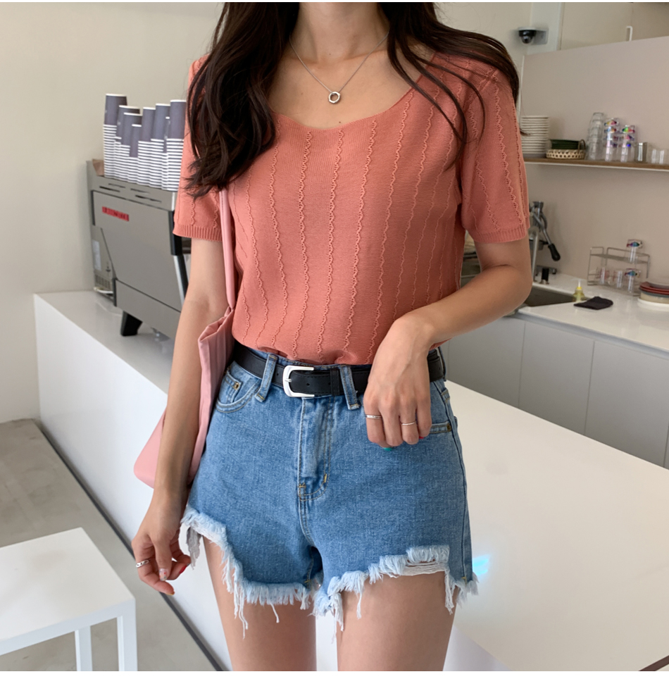 MERONGSHOP - Distressed Fringed-Hem Denim Shorts