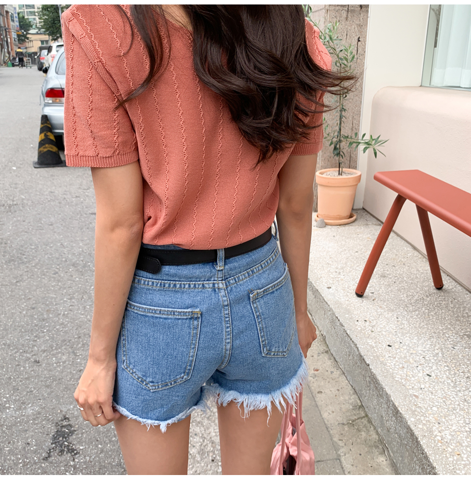 MERONGSHOP - Distressed Fringed-Hem Denim Shorts