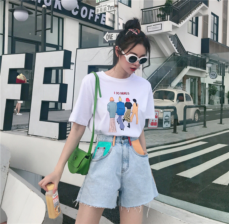 MissLady - Color Block High-Waist Denim Shorts