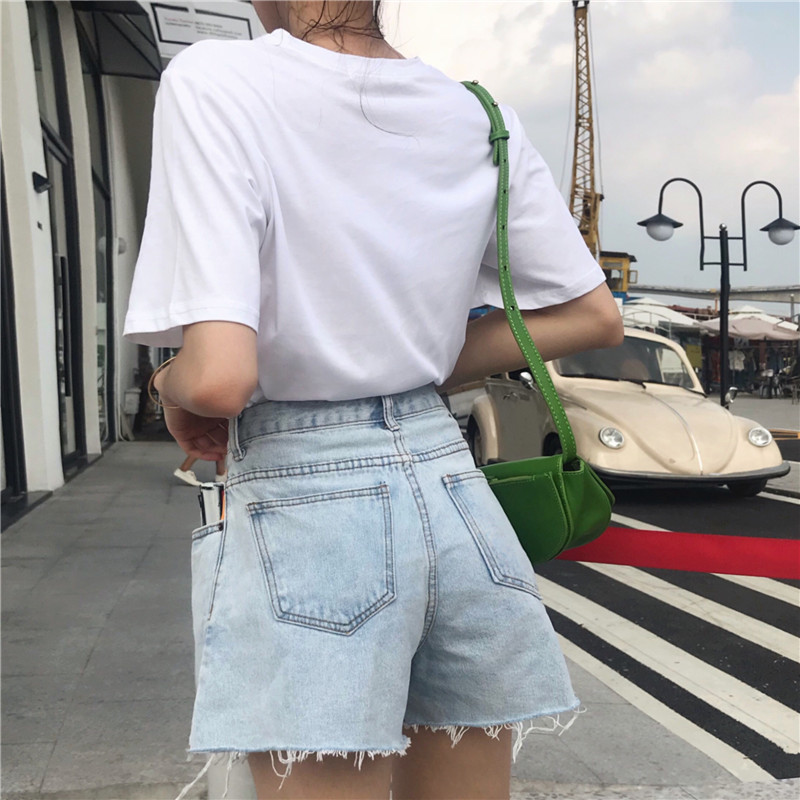 MissLady - Color Block High-Waist Denim Shorts