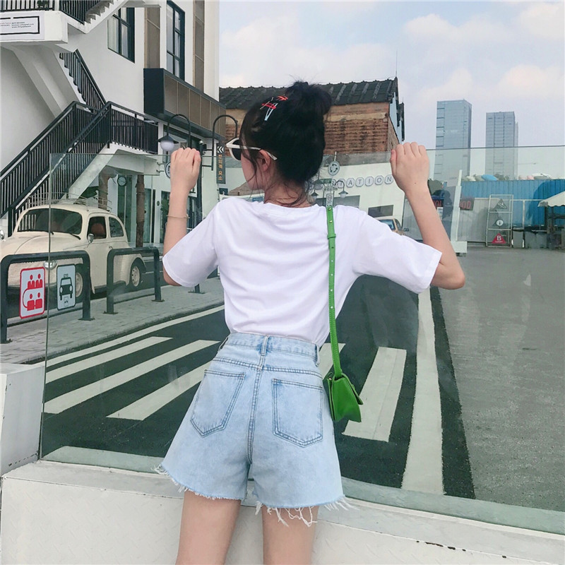 MissLady - Color Block High-Waist Denim Shorts