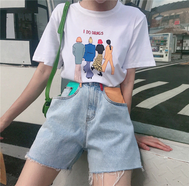 MissLady - Color Block High-Waist Denim Shorts