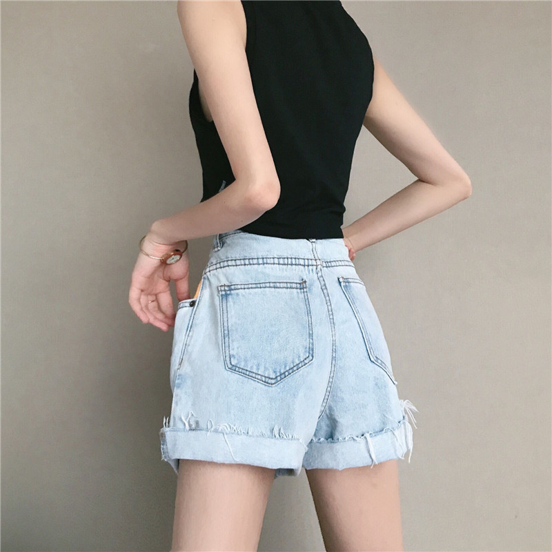 MissLady - Color Block High-Waist Denim Shorts