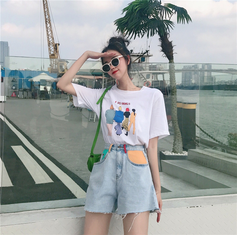 MissLady - Color Block High-Waist Denim Shorts