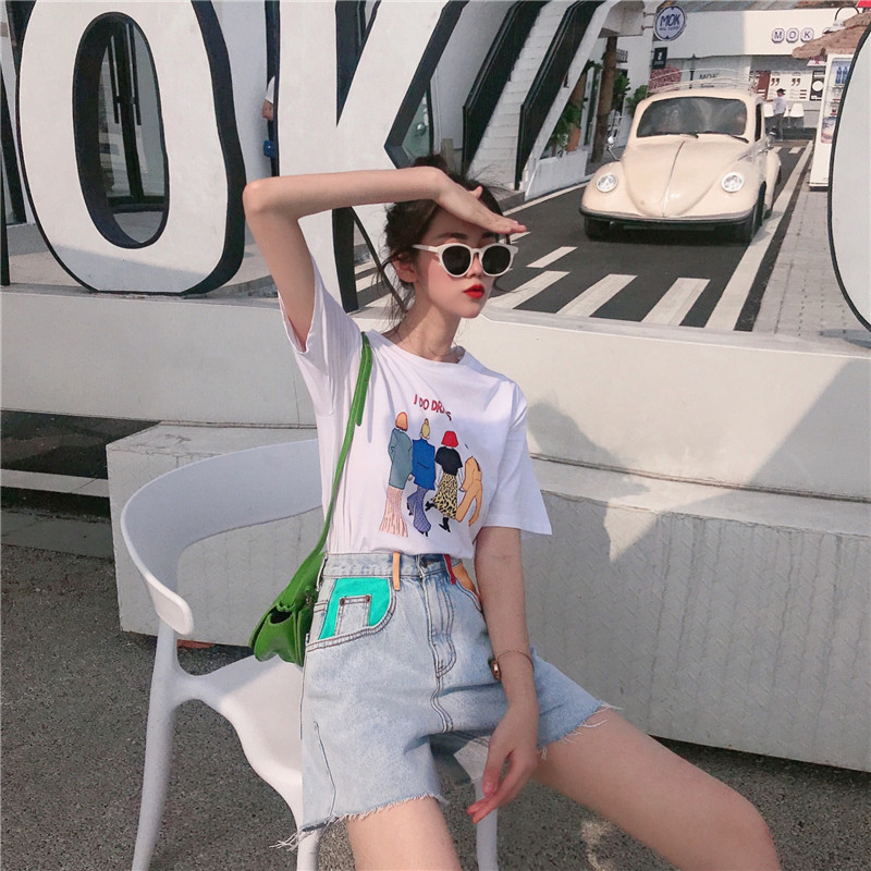 MissLady - Color Block High-Waist Denim Shorts