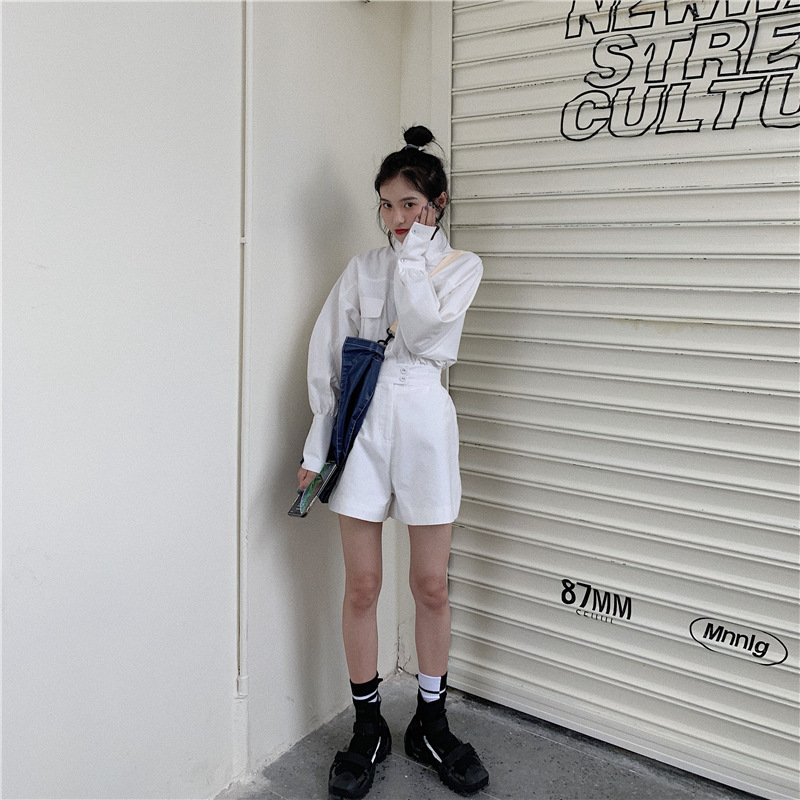 PinkGirl - High-Waist Plain Shorts
