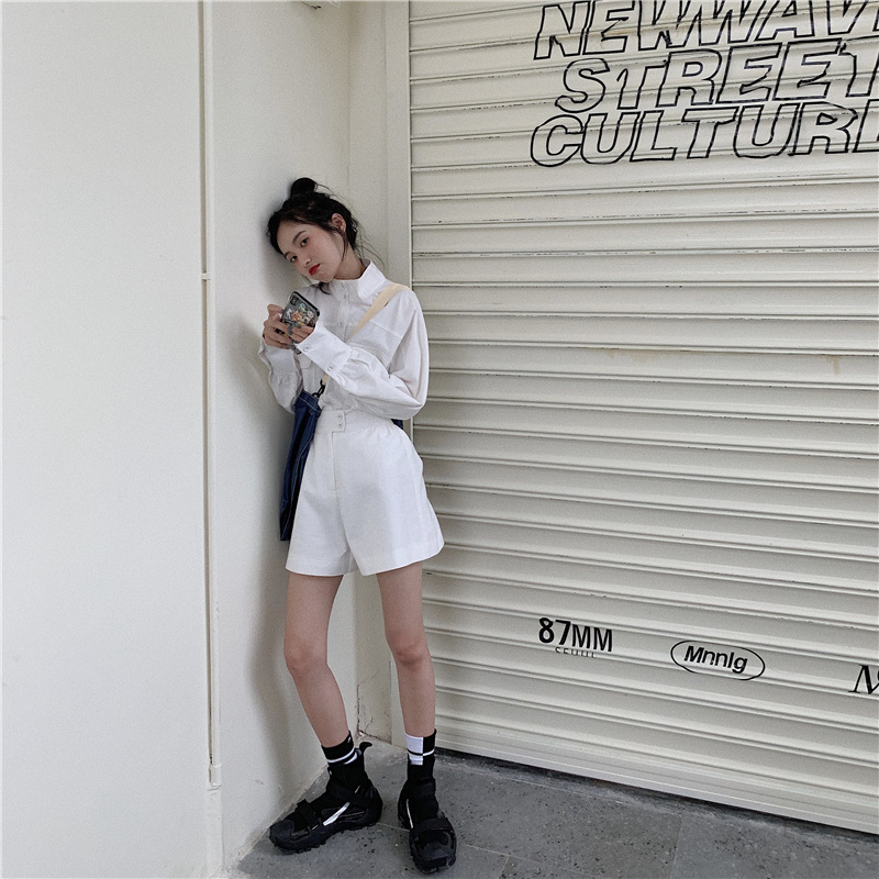 PinkGirl - High-Waist Plain Shorts