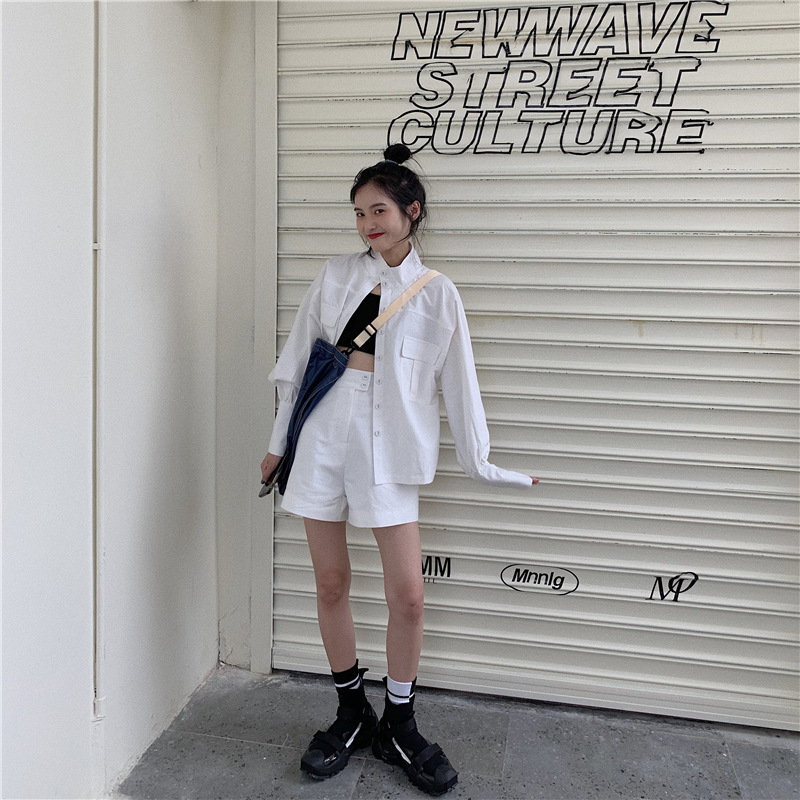 PinkGirl - High-Waist Plain Shorts