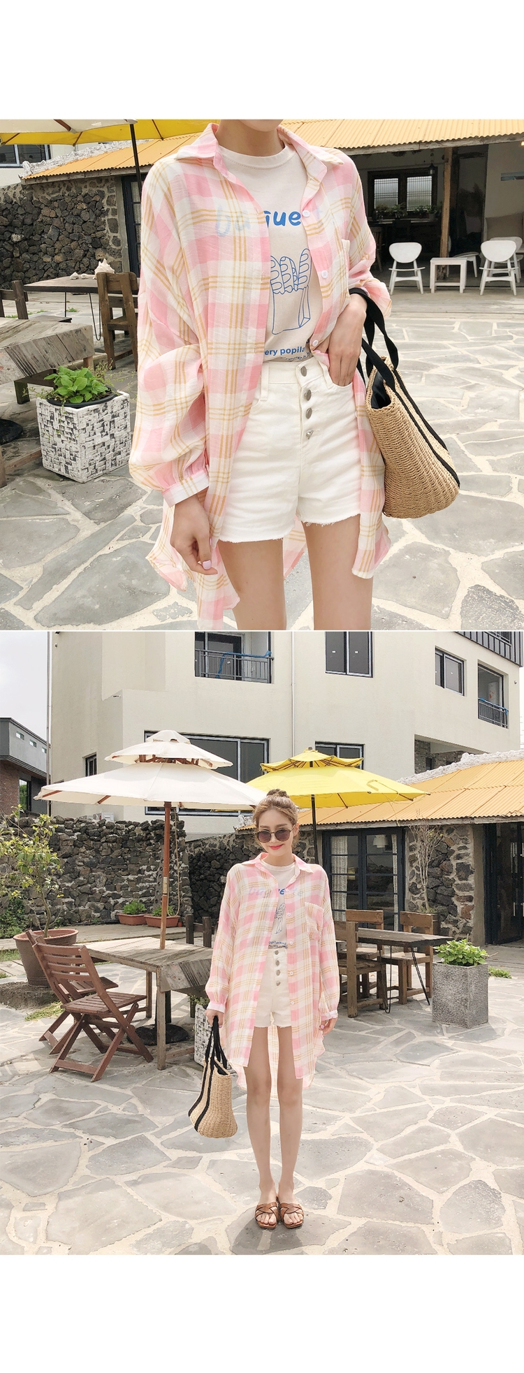 Cherryville - Long-Sleeve Plaid Long Shirt