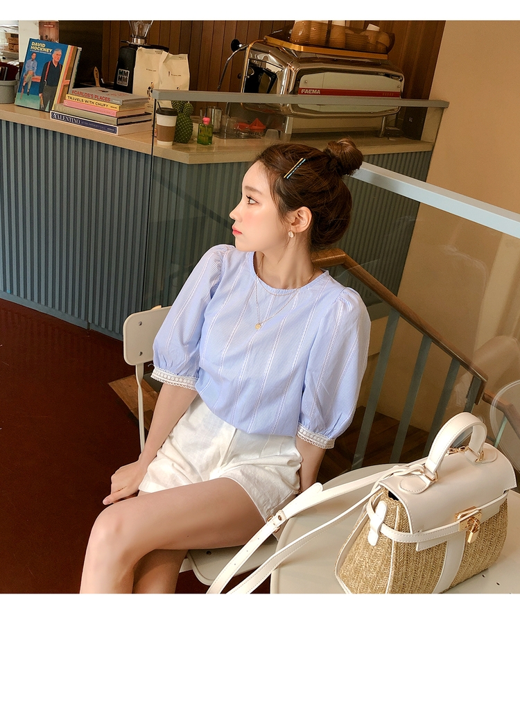 Cherryville - Elbow-Sleeve Lace Panel Blouse