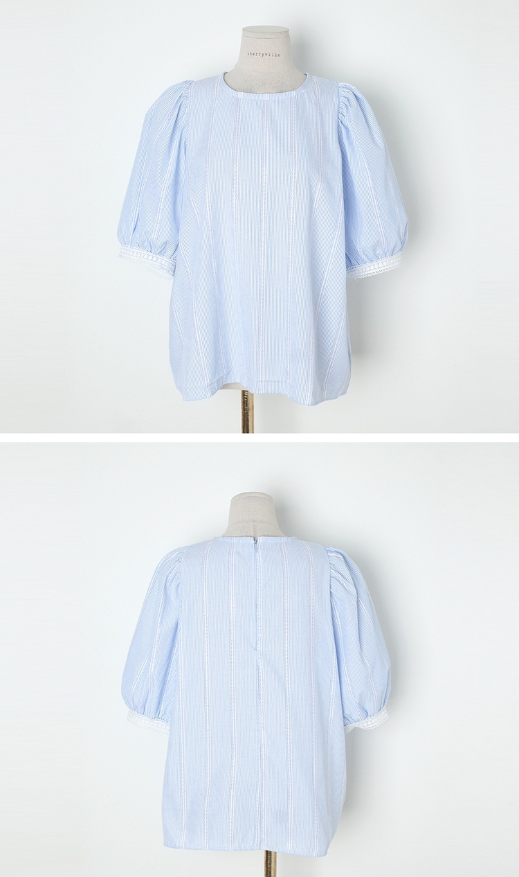 Cherryville - Elbow-Sleeve Lace Panel Blouse