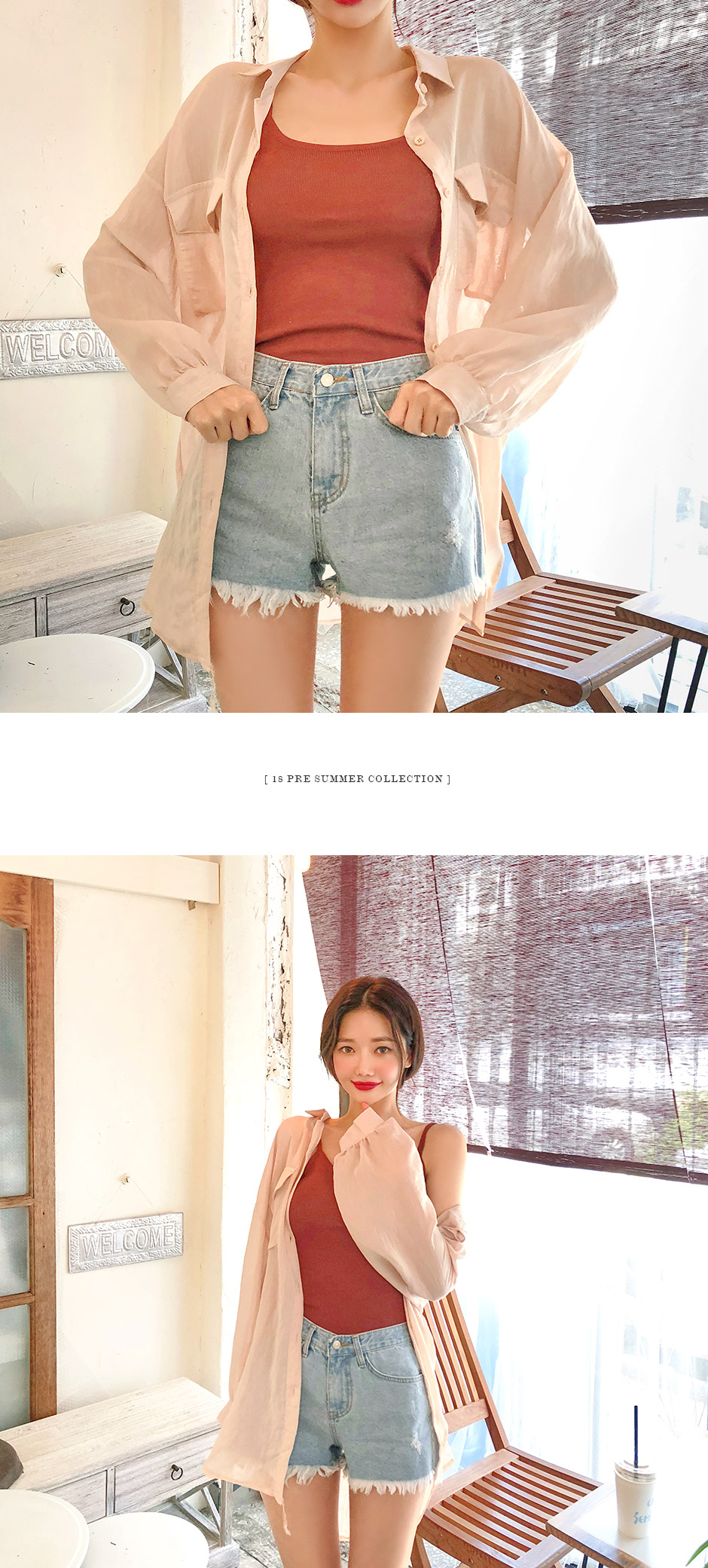 chuu - Chemise transparente à manches longues et poche sur le devant