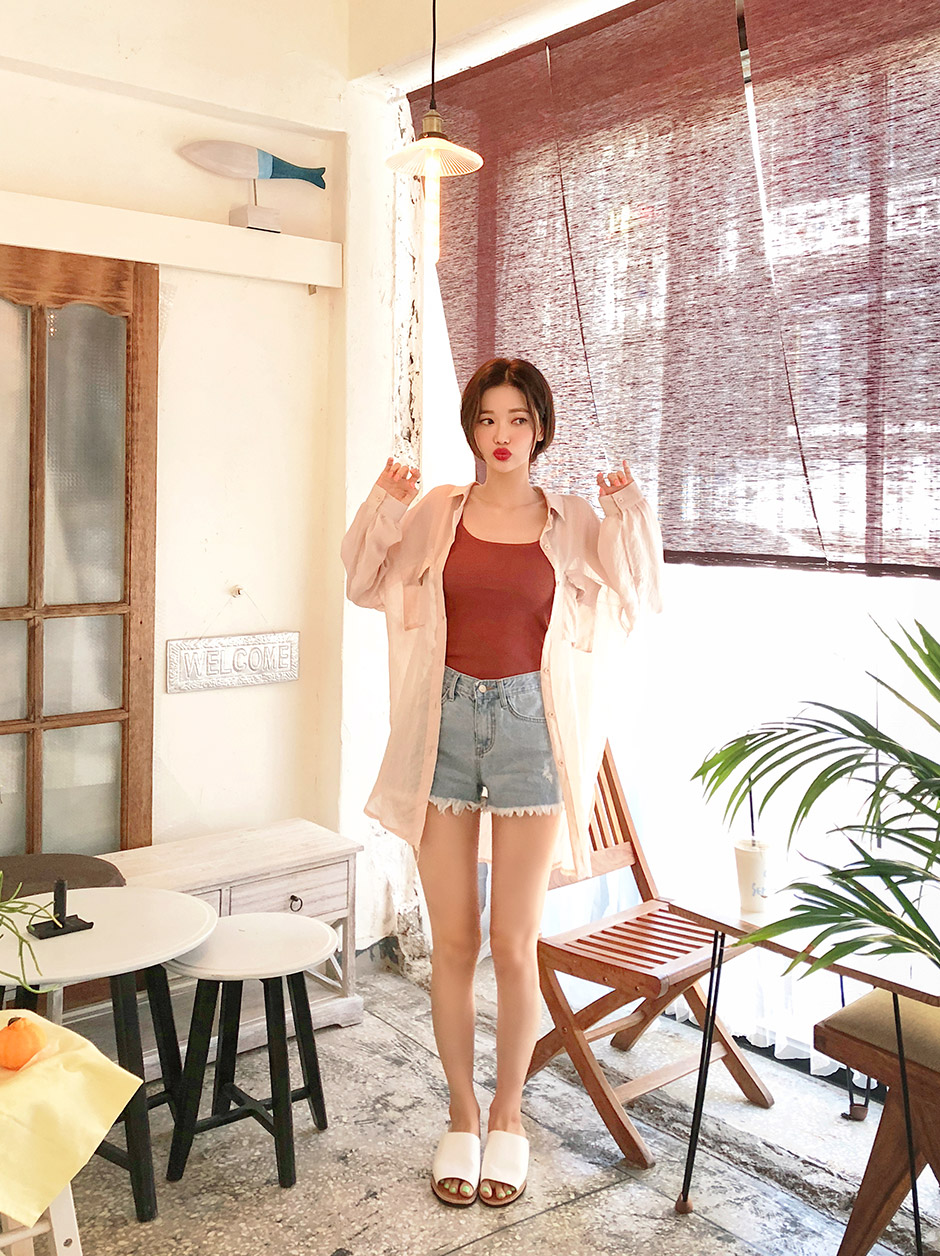 chuu - Chemise transparente à manches longues et poche sur le devant