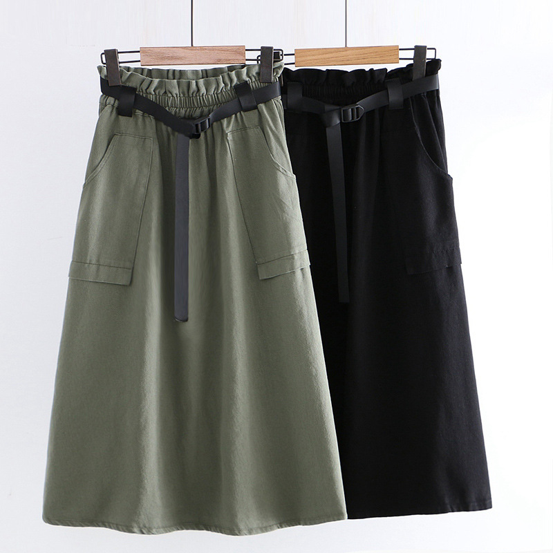 Dearest - Jupe mi-longue cargo à taille bandeau et ceinture en toile
