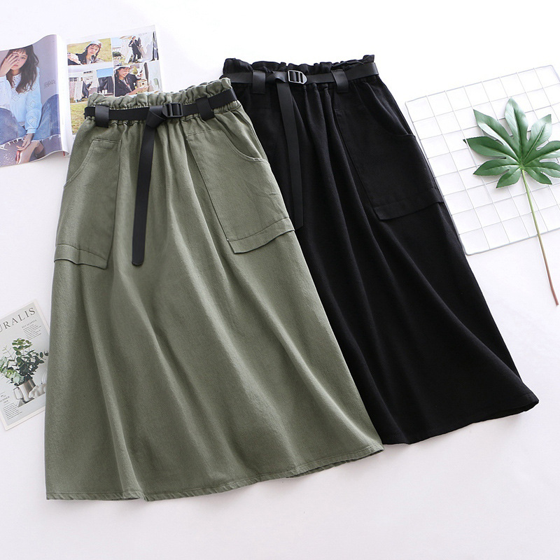 Dearest - Jupe mi-longue cargo à taille bandeau et ceinture en toile
