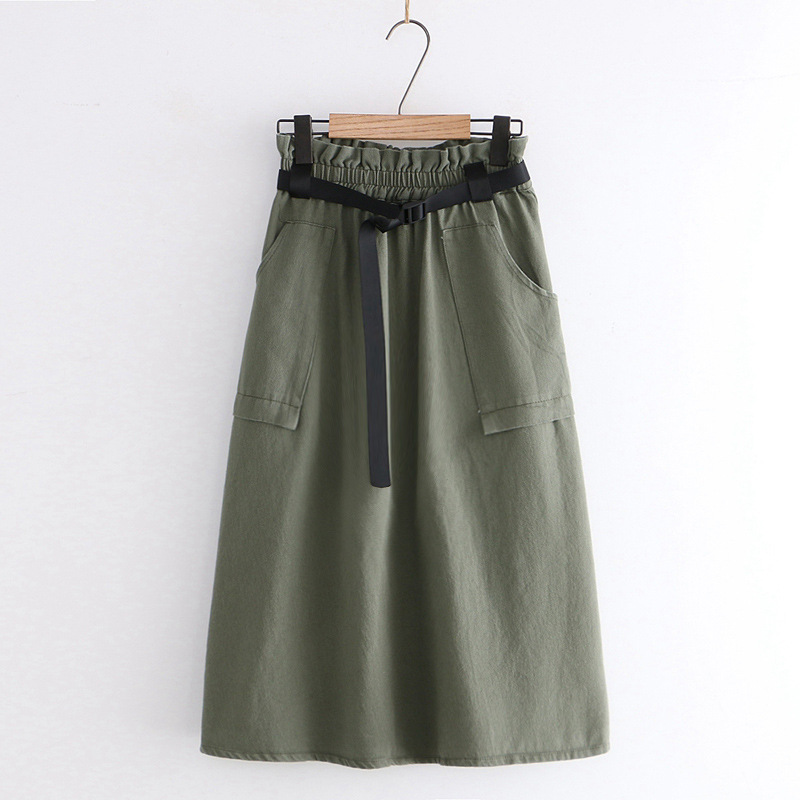 Dearest - Jupe mi-longue cargo à taille bandeau et ceinture en toile