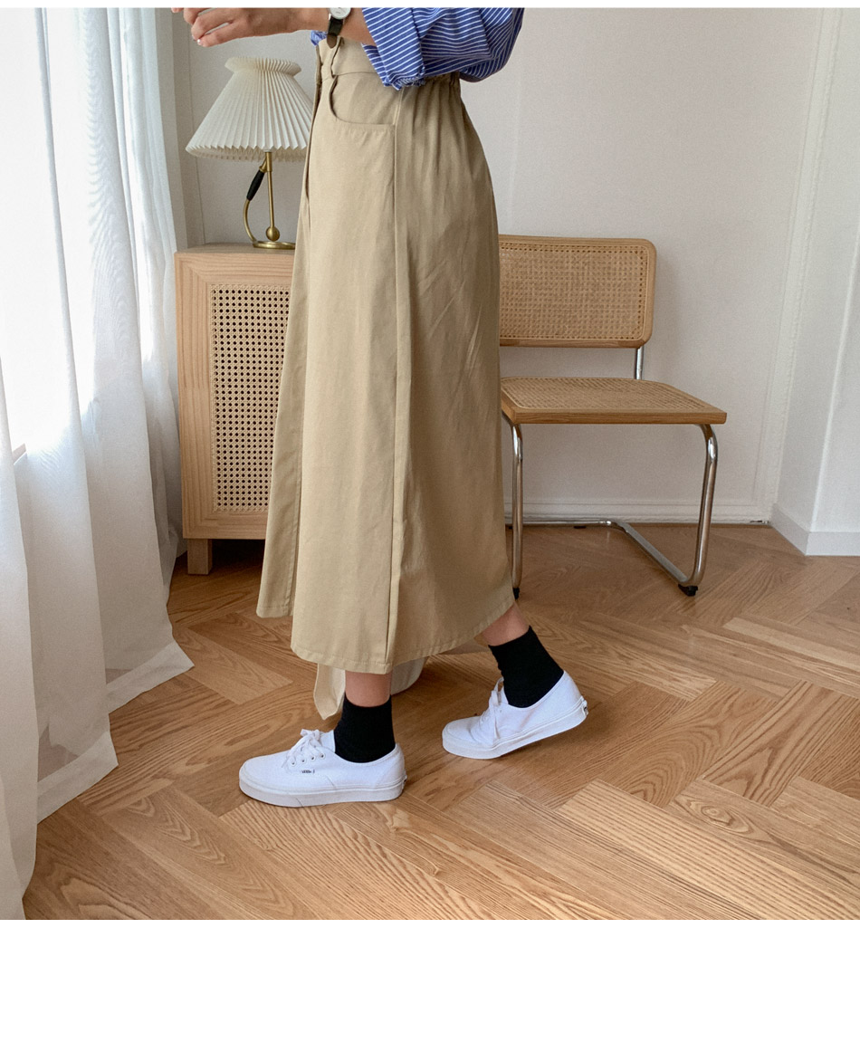 MERONGSHOP - Jupe mi-longue trapèze à taille bandeau