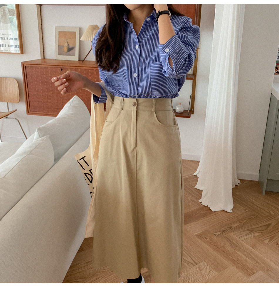MERONGSHOP - Jupe mi-longue trapèze à taille bandeau