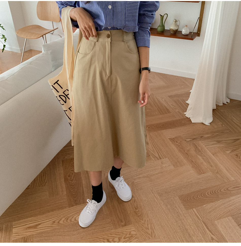 MERONGSHOP - Jupe mi-longue trapèze à taille bandeau