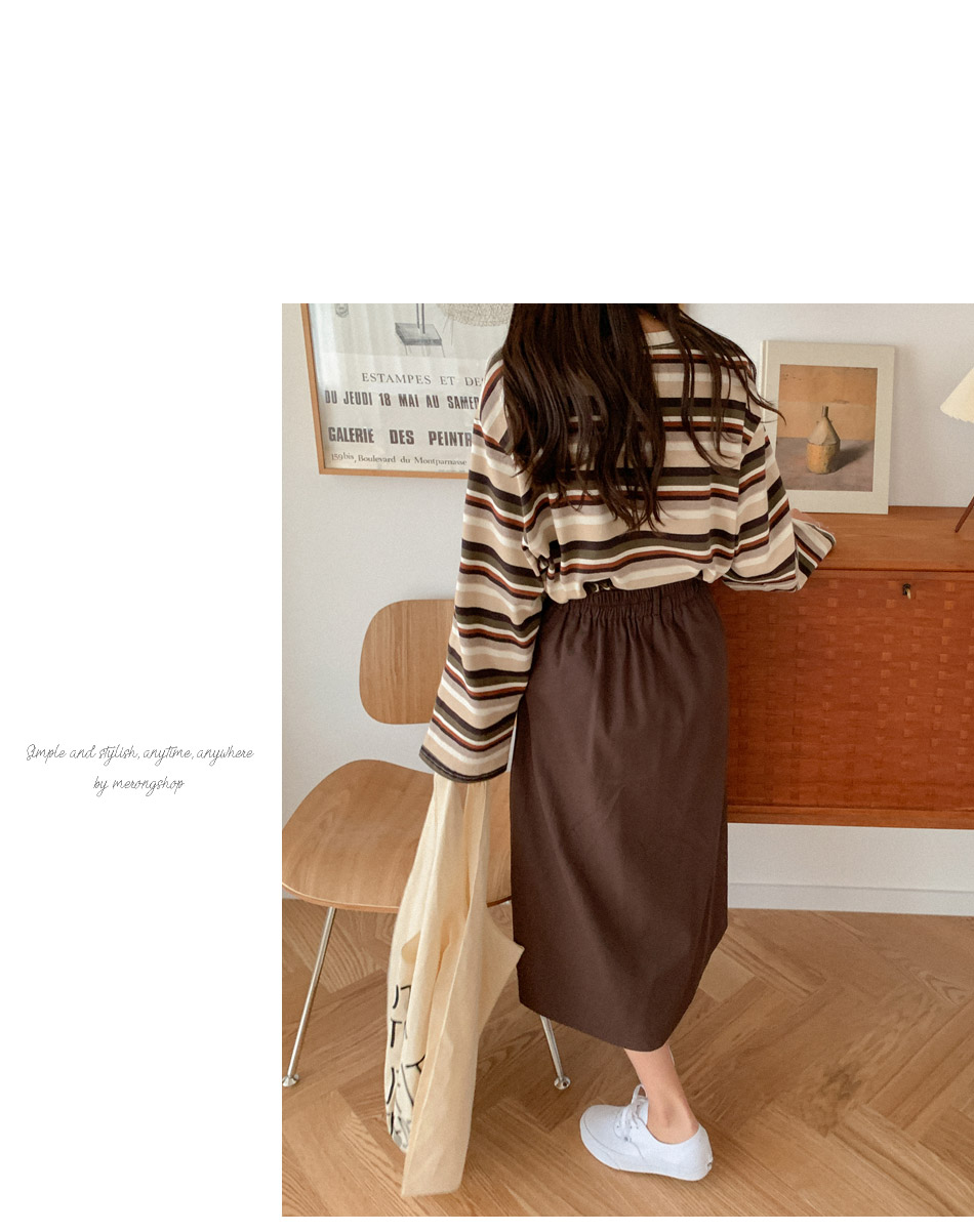 MERONGSHOP - Jupe mi-longue trapèze à taille bandeau