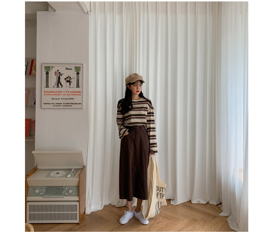 MERONGSHOP - Jupe mi-longue trapèze à taille bandeau