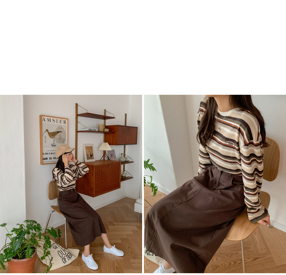MERONGSHOP - Jupe mi-longue trapèze à taille bandeau
