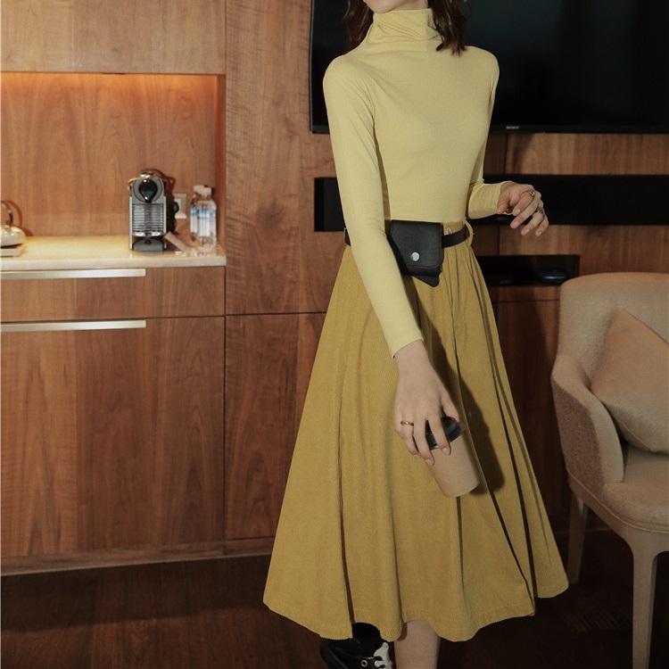MissLady - Plain Corduroy Midi Skirt