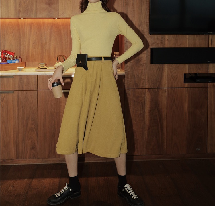 MissLady - Plain Corduroy Midi Skirt
