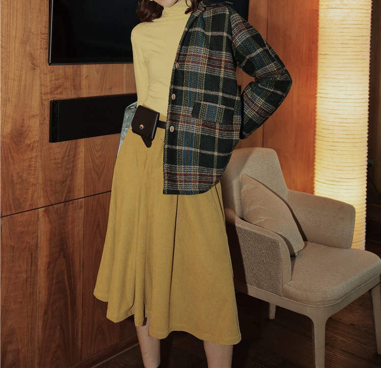 MissLady - Plain Corduroy Midi Skirt