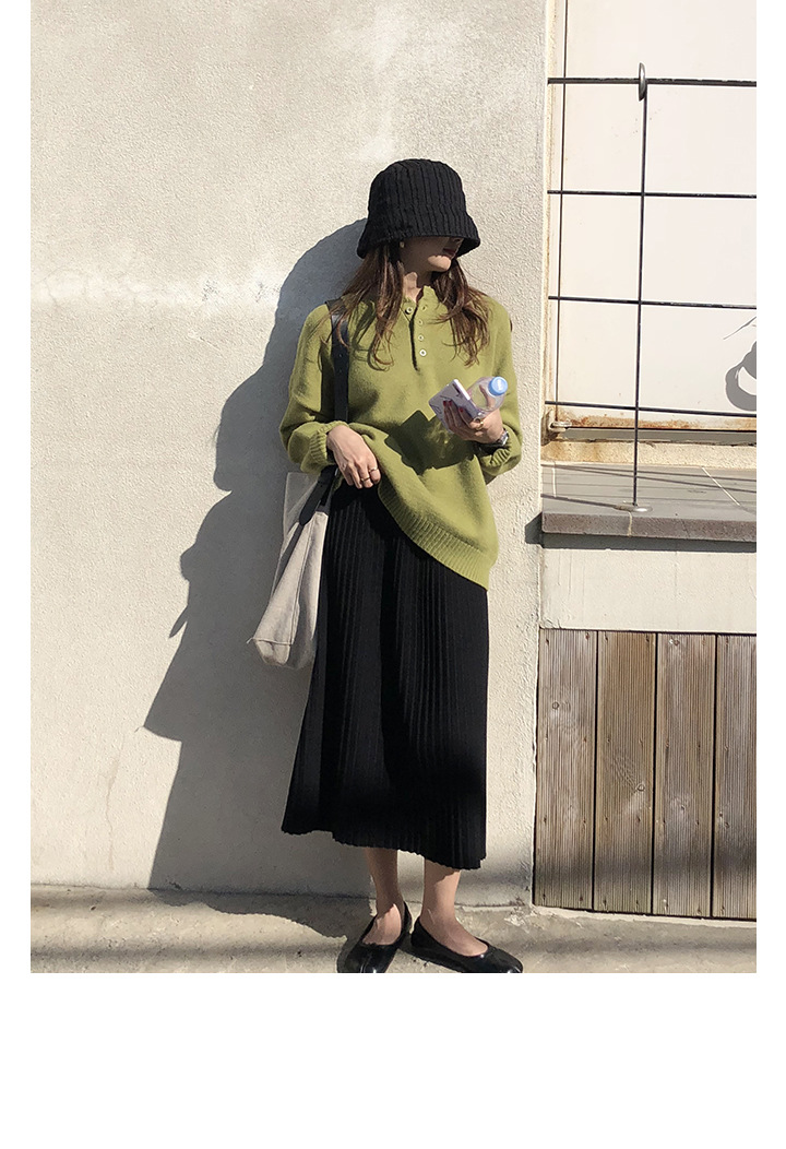 Rosy.B - Band-Waist Pleated Midi Knit Skirt