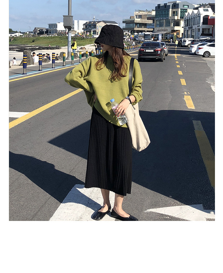 Rosy.B - Band-Waist Pleated Midi Knit Skirt
