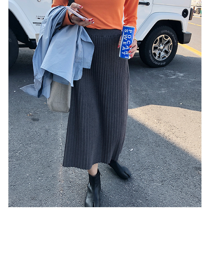 Rosy.B - Band-Waist Pleated Midi Knit Skirt