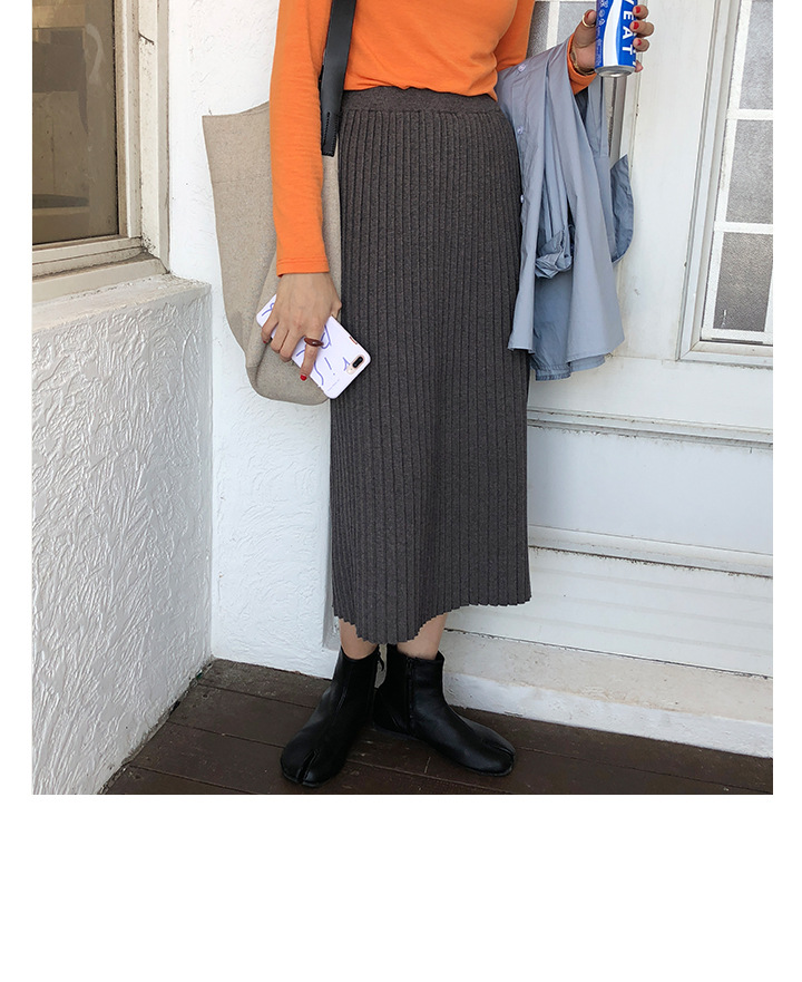 Rosy.B - Band-Waist Pleated Midi Knit Skirt