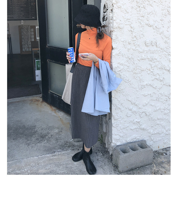 Rosy.B - Band-Waist Pleated Midi Knit Skirt