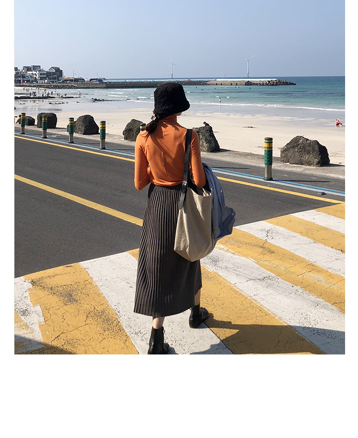 Rosy.B - Band-Waist Pleated Midi Knit Skirt